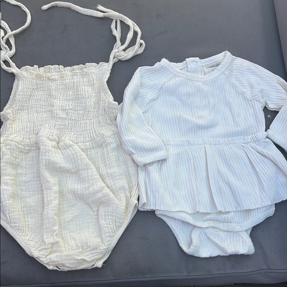 Spearmint Love Baby Romper & Long Sleeve Peplum Bodysuit - Soft White Set